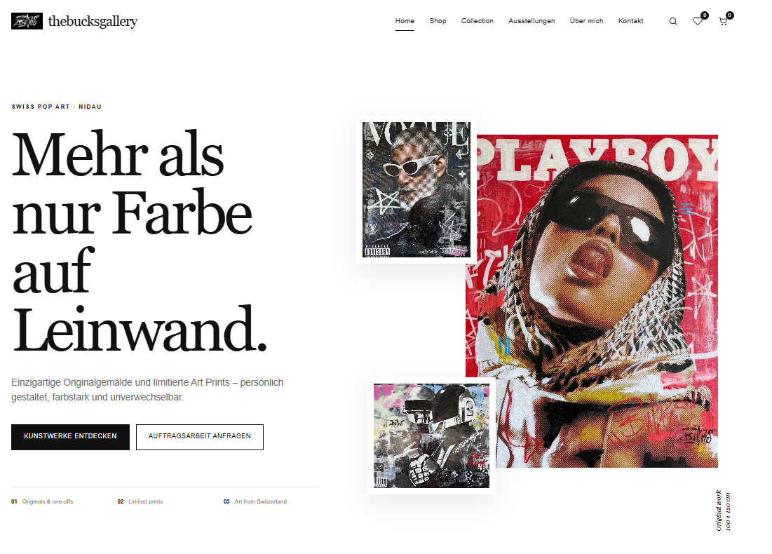 Vollständige Startseite des Kundenprojekts thebucksgallery